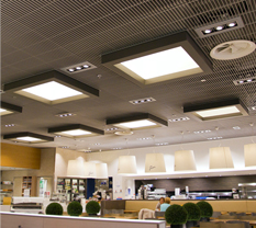 明装和嵌入式方形面板灯应用于欧洲高档餐厅